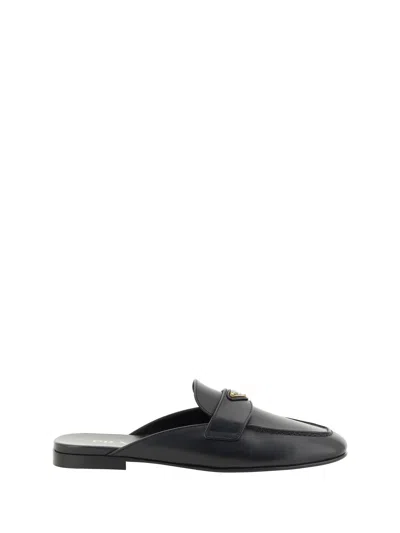 Prada Logo Leather Mule In Black
