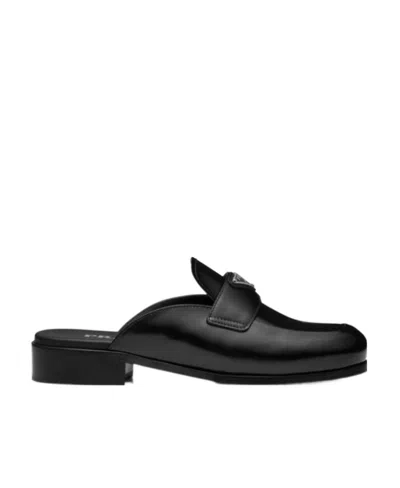 Prada Muller Shoes With Logo Cover In Black