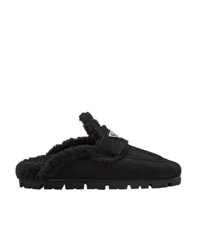 Prada Muller Shoes With Round Head And Flat Soles In Black