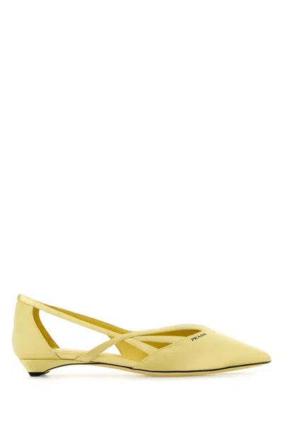 Prada Pastel Yellow Satin Ballerinas In Multi
