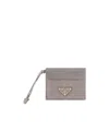 Prada Leather Card Holder In Gray