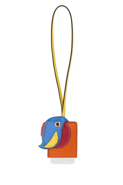 Prada Multicolor Calf Leather Handbag Charm Key Ring In Brown