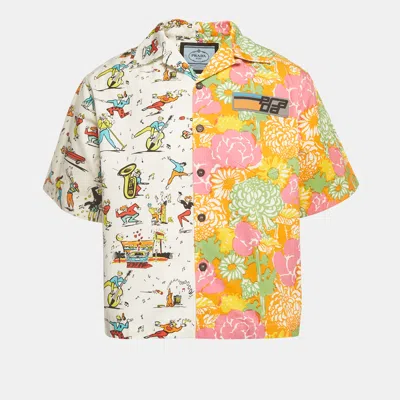 Pre-owned Prada Multicolor Comic Floral Print Cotton Double Match Shirt L