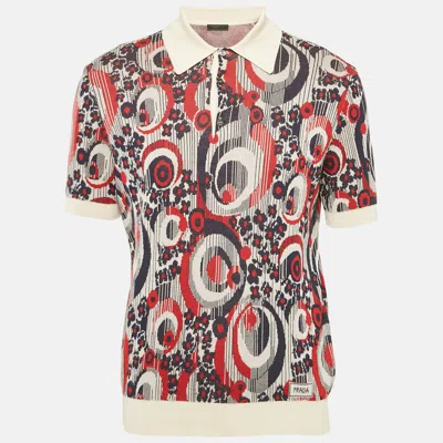 Pre-owned Prada Multicolor Cotton And Silk Jacquard Knit Polo T-shirt L