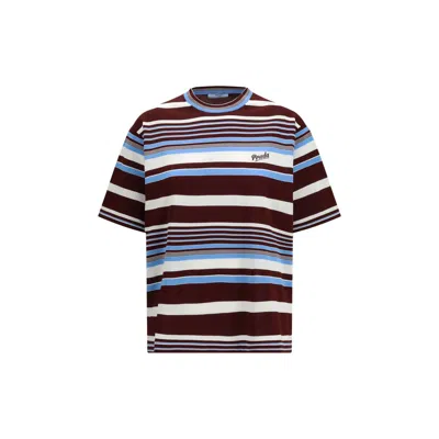 Prada Amaranth And Light Blue Striped Cotton T-shirt In Multi