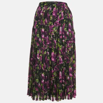 Pre-owned Prada Multicolor Floral Print Silk Pleated Midi Skirt L