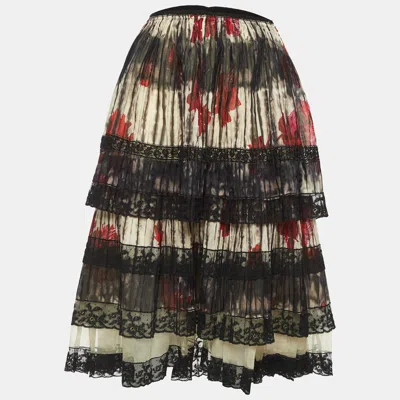 Pre-owned Prada Multicolor Floral Printed Cotton Lace Trim Tiered Mini Skirt L