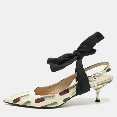 Pre-owned Prada Multicolor Leather And Fabric Bow Slingback Pumps Size 41