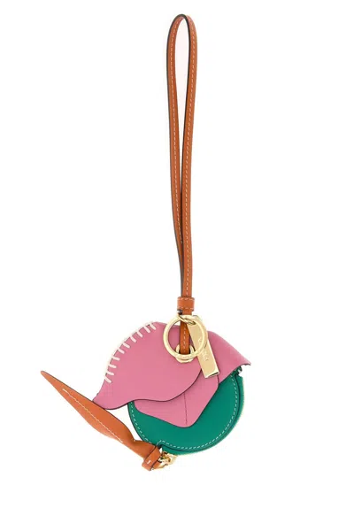 Prada Leather Keyring Wrist Strap Floral Detail In Gray
