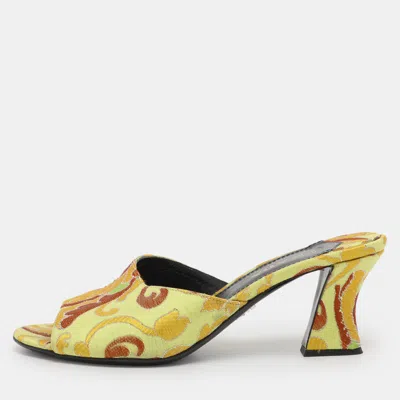 Pre-owned Prada Multicolor Paisley Embroidered Jacquard Slide Sandals Size 38.5