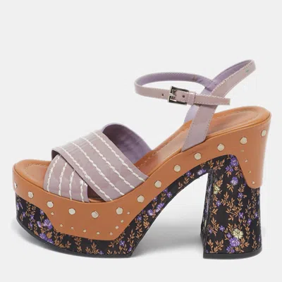 Pre-owned Prada Multicolor Patent Block Heel Ankle Strap Platform Sandals Size 36.5