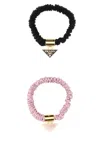 Prada Logo Elastic Hair Set In Nero+alabastro