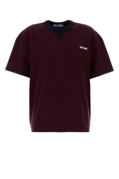 Prada Embroidered Cotton Oversize T-shirt In Burgundy