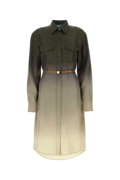 Prada Multicolor Twill Shirt Dress In Gray