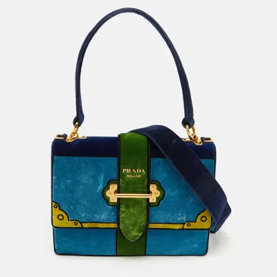 Pre-owned Prada Multicolor Velvet Trompe L'oeil Cahier Flap Top Handle Bag