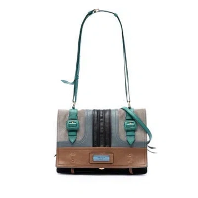 Pre-owned Prada Multicolore Glace Calf And Suede Patchwork Etiquette Satchel In Grey