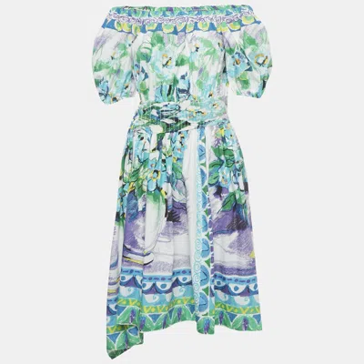 Pre-owned Prada Multicolour Floral Print Cotton Asymmetric Midi Dress M