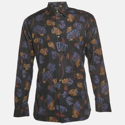 Pre-owned Prada Multicolour Floral Print Cotton Long Sleeve Shirt M In Black