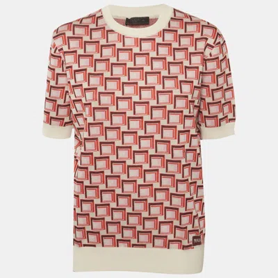 Pre-owned Prada Multicolour Geometric Pattern Knitted Crewneck Top L