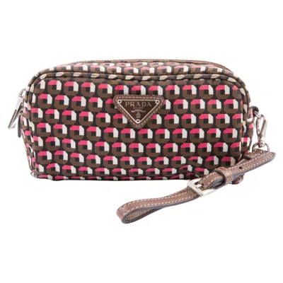Pre-owned Prada Multicoloured Geometric Printed Re Nylon Clutch In Brown