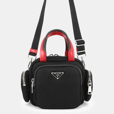 Pre-owned Prada Multi-pocket 2-way Shoulder Bag Black/red Nylon Leather