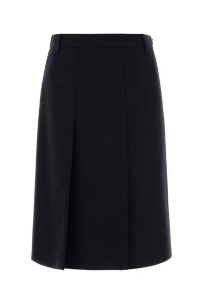 Prada Virgin Wool Midi Skirt In Blue