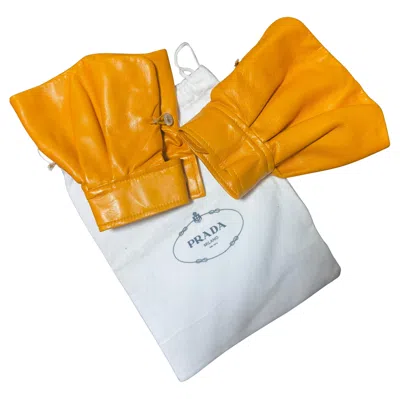 Pre-owned Prada - Mustard Yellow Saffron Leather Couture Gloves (2010s)