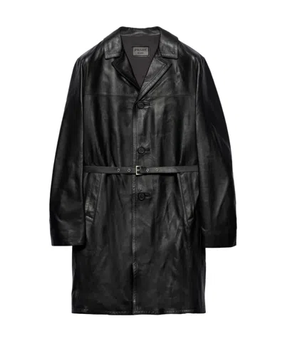 Prada Napa Leather Coat In Schwarz | ModeSens