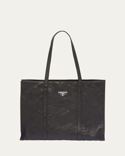 Prada Napa Leather Shopper Tote Bag In F0002 Nero