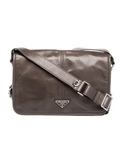 Pre-owned Prada Naplak Leather Shoulder Bag In Grey