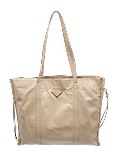 Pre-owned Prada Nappa Antique Leather Tote Large In Neutral