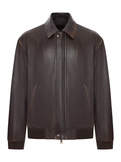 Prada Nappa Bomber Jacket In Brown