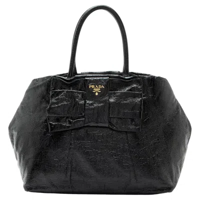 Pre-owned Prada Nappa Fiocco Bow Tote In Black