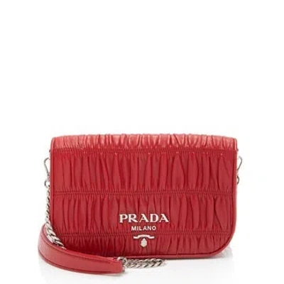 Pre-owned Prada Nappa Gaufre Leather Chain Flap Bag In Red