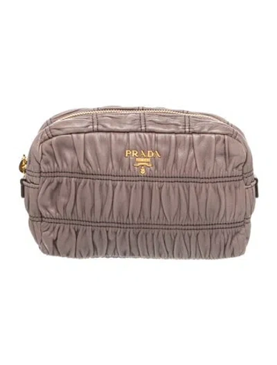 Pre-owned Prada Nappa Gaufre Leather Clutch In Gray