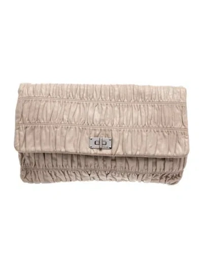 Pre-owned Prada Nappa Gaufre Leather Clutch In Neutral