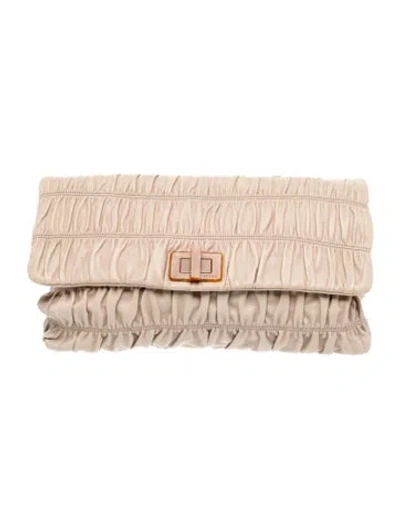 Pre-owned Prada Nappa Gaufre Leather Clutch In Neutrals