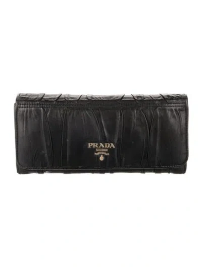 Pre-owned Prada Nappa Gaufre Leather Continental Wallet In Black