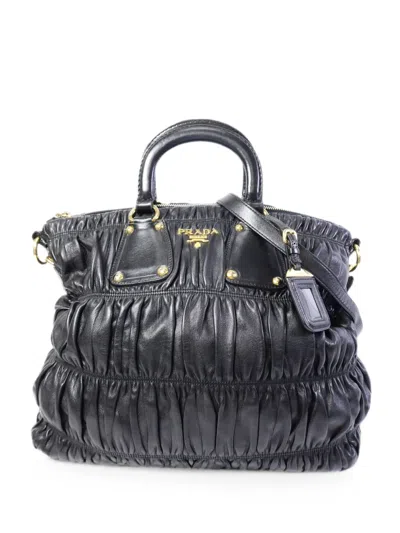 Pre-owned Prada Nappa Gaufre Tote Bag In Black