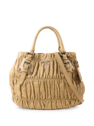 Pre-owned Prada Nappa Gaufre Tote Bag In Neutral