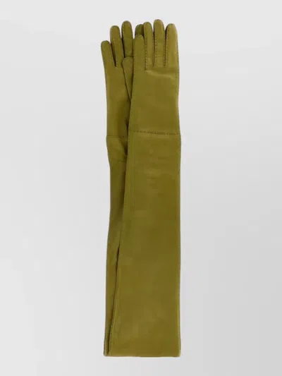Prada Nappa Gloves Long Length Stitch Detailing In Green