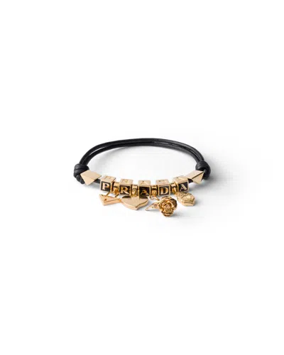 Prada Nappa Leather And Metal Bracelet In Black