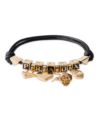 Prada Nappa Leather And Metal Bracelet In Black