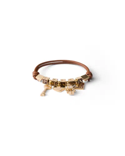 Prada Nappa Leather And Metal Bracelet In Brown