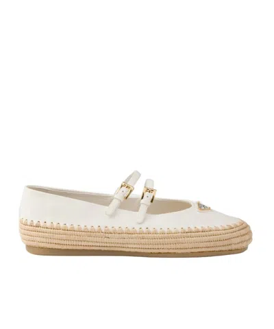 Prada Nappa Leather Ballerinas In White