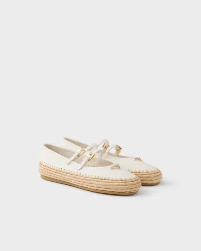 PRADA NAPPA LEATHER AND RAFFIA BALLERINAS