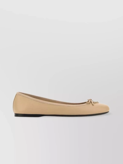 Prada Nappa Leather Ballet Flats Featuring Bow In Beige