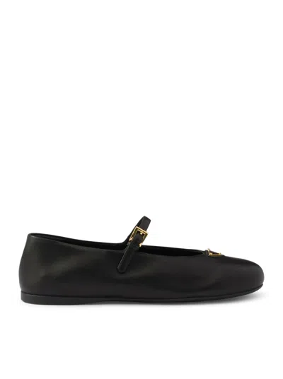 Prada Nappa Leather Ballet Flats With Logo In Black