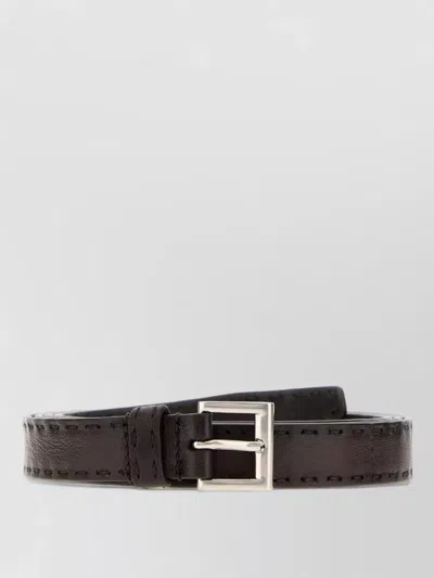 Prada 2 Cm Nappa Leather Belt With Silver Metal Finish In Brown