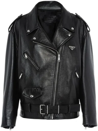 Prada Nappa Leather Biker Jacket In Black